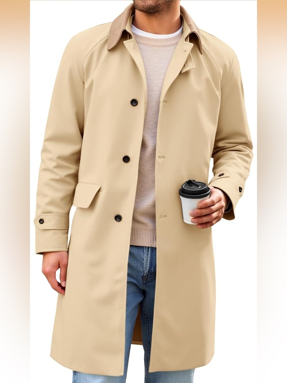 NWT Trench Coat Single Breasted Corduroy Lapel Long Jacket | Over Coat XL